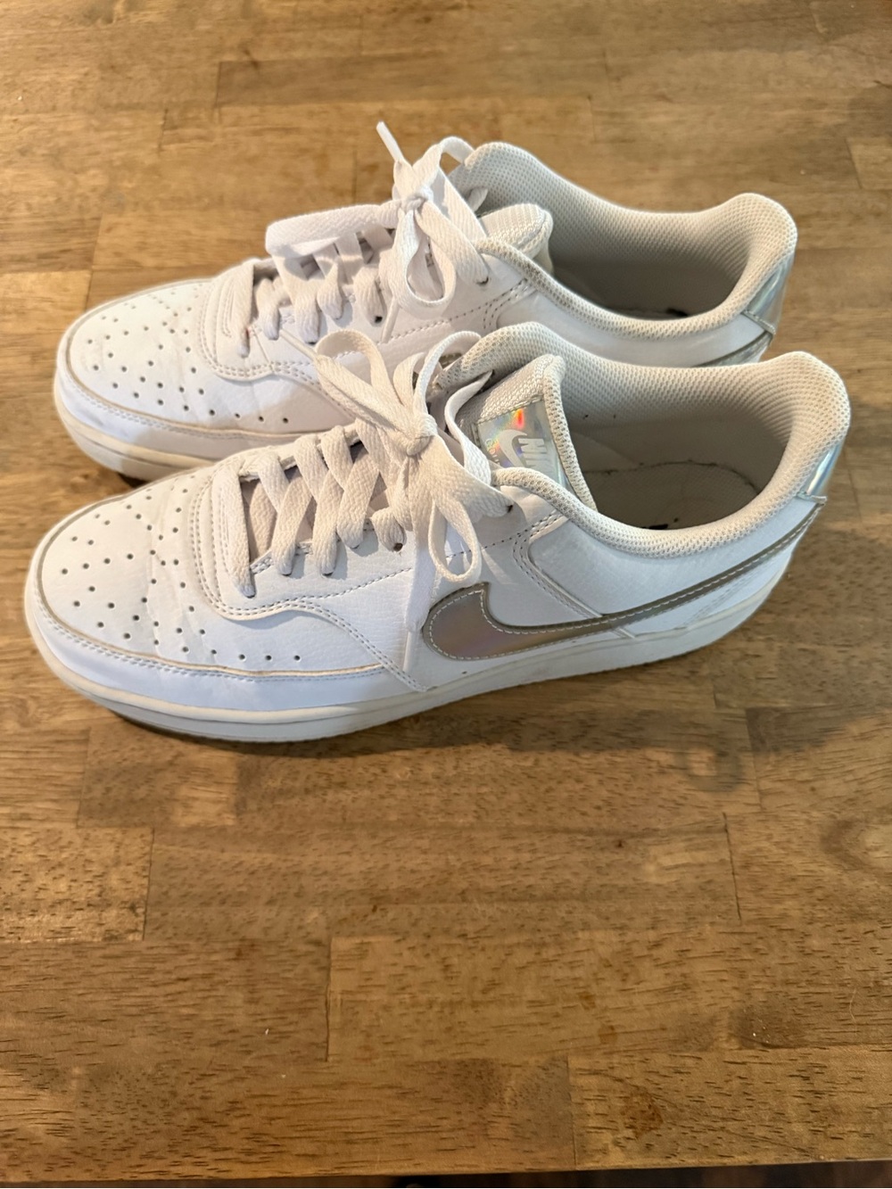 Nike Women’s White Low-Top Sneakers with Iridescent Swoosh